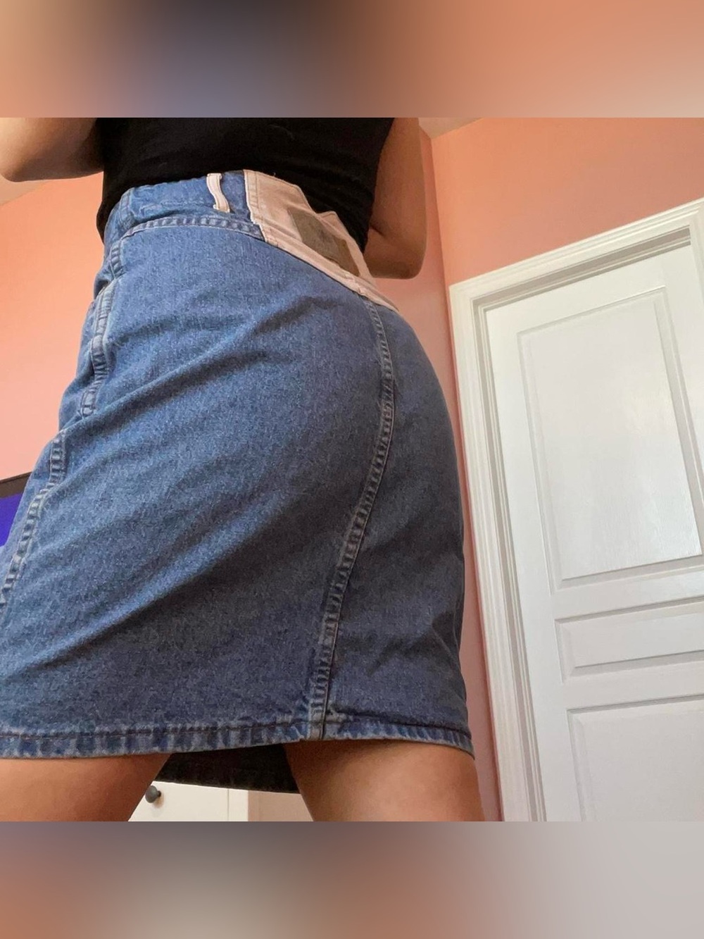 High-Rise Blue Denim Pencil Skirt